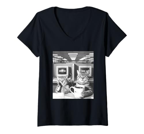 Damen Cat Office Lustiges Meme T-Shirt mit V-Ausschnitt Damen Cat Office Lustiges Meme T-Shirt mit V-Ausschnitt von Cat Meme Fun Designs