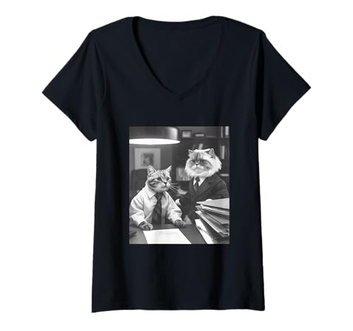 Damen Lustige Katze Büroangestellte T-Shirt mit V-Ausschnitt Damen Lustige Katze Büroangestellte T-Shirt mit V-Ausschnitt von Cat Meme Fun Designs