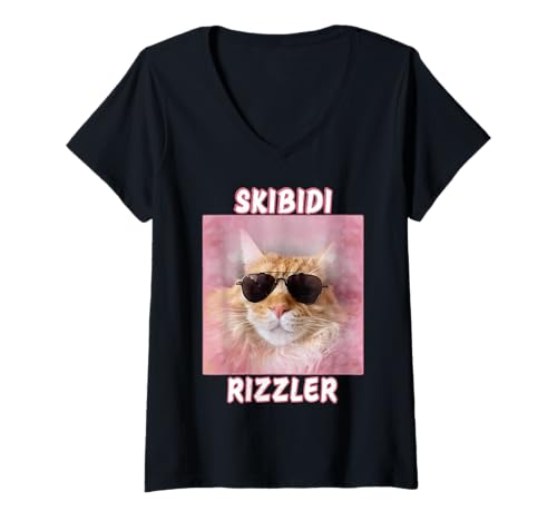 Damen Skibidi Rizzler Cat Meme Lustiges Meme Internet Memes Rizz GenZ T-Shirt mit V-Ausschnitt von Cat Meme Oddly Specific Memes Brainrot Memes Dank