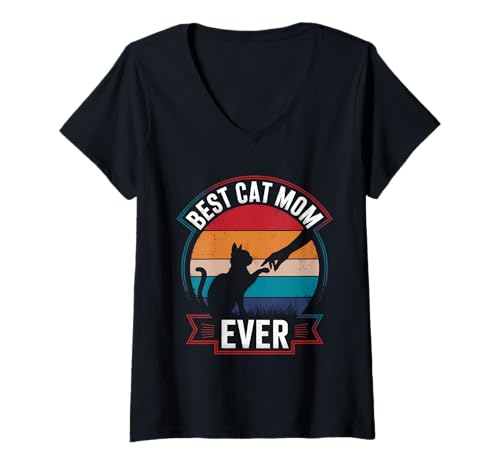 Damen Beste Katzenmutter aller Zeiten Retro-Katzenmutter T-Shirt mit V-Ausschnitt von Cat Mom Apparel