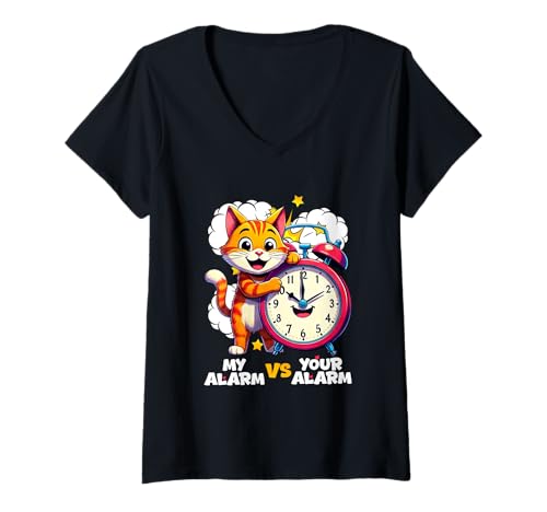 Damen Dein Alarm VS Mein Alarm T-Shirt mit V-Ausschnitt von Cat Morning Love