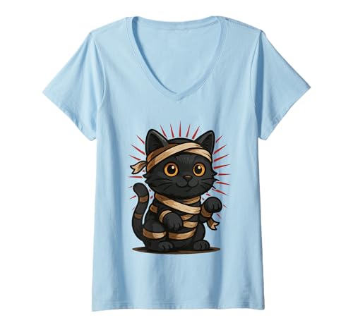 Damen Retro süße Schwarze Katze Mama Katze Halloween Kostüm Katzenliebhaber T-Shirt mit V-Ausschnitt Damen Retro süße Schwarze Katze Mama Katze Halloween Kostüm Katzenliebhaber T-Shirt mit V-Ausschnitt von Cat Mummy Cat Lovers Tee Shirts For Womens