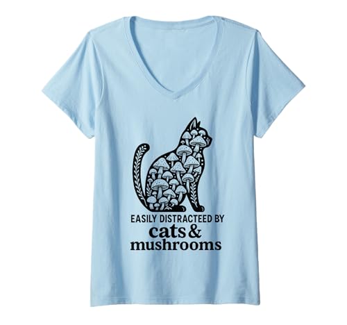Damen Süße Schwarze Katze Kunst Männer Pilz Stuff Ramen Katze Pilz Katze T-Shirt mit V-Ausschnitt Damen Süße Schwarze Katze Kunst Männer Pilz Stuff Ramen Katze Pilz Katze T-Shirt mit V-Ausschnitt von Cat Mushroom Costume Women Black Cat Painting