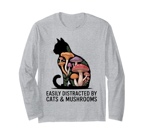 Süße Schwarze Katze Kunst Männer Pilz Stuff Ramen Katze Pilz Katze Langarmshirt von Cat Mushroom Costume Women Black Cat Painting