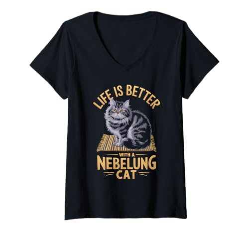 Damen Das Leben ist besser mit einer Nebelung T-Shirt mit V-Ausschnitt Damen Das Leben ist besser mit einer Nebelung T-Shirt mit V-Ausschnitt von Cat Nebelung Design