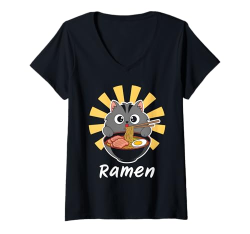 Damen Nebelung isst Ramen T-Shirt mit V-Ausschnitt Damen Nebelung isst Ramen T-Shirt mit V-Ausschnitt von Cat Nebelung Design