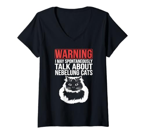 Damen Warnung I May Spontan Talk About Nebelung T-Shirt mit V-Ausschnitt von Cat Nebelung Design