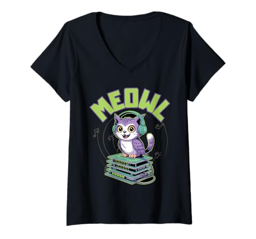 Damen Meowl Brainrot Meme Teenager T-Shirt mit V-Ausschnitt Damen Meowl Brainrot Meme Teenager T-Shirt mit V-Ausschnitt von Cat Owl