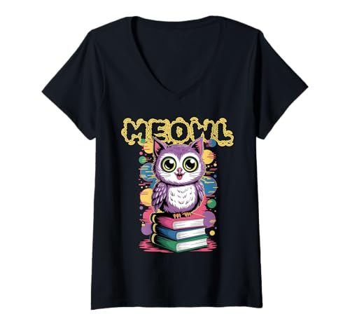 Damen Meowl Brainrot Meme Teenager T-Shirt mit V-Ausschnitt Damen Meowl Brainrot Meme Teenager T-Shirt mit V-Ausschnitt von Cat Owl