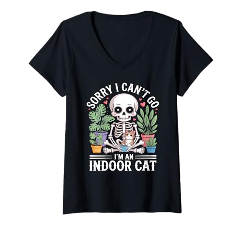 Damen Sorry I Can't I Have Plans with My Indoor Cat Cat Owners T-Shirt mit V-Ausschnitt Damen Sorry I Can't I Have Plans with My Indoor Cat Cat Owners T-Shirt mit V-Ausschnitt von Cat Owners Introverts Homebodies Humor
