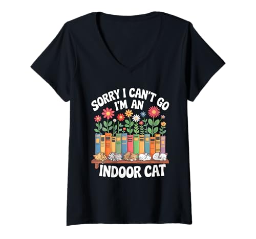 Damen Cat Owners Introverts Homebodies I Cant Go Indoor Cat T-Shirt mit V-Ausschnitt Damen Cat Owners Introverts Homebodies I Cant Go Indoor Cat T-Shirt mit V-Ausschnitt von Cat Owners Introverts Homebodies Playful Humor