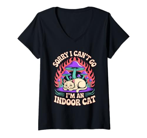 Damen Sorry I Cant Go I'm An Indoor Cat Homebodies Introvertierte T-Shirt mit V-Ausschnitt Damen Sorry I Cant Go I'm An Indoor Cat Homebodies Introvertierte T-Shirt mit V-Ausschnitt von Cat Owners Introverts Homebodies Playful Humor