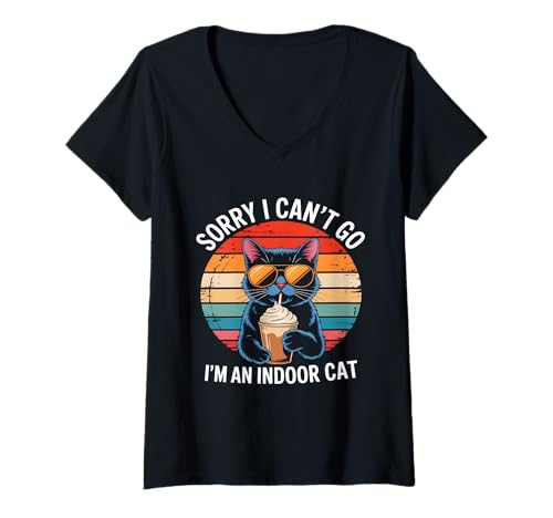 Damen Sorry I Cant Go I'm An Indoor Cat Owners Introverts T-Shirt mit V-Ausschnitt Damen Sorry I Cant Go I'm An Indoor Cat Owners Introverts T-Shirt mit V-Ausschnitt von Cat Owners Introverts Homebodies Playful Humor