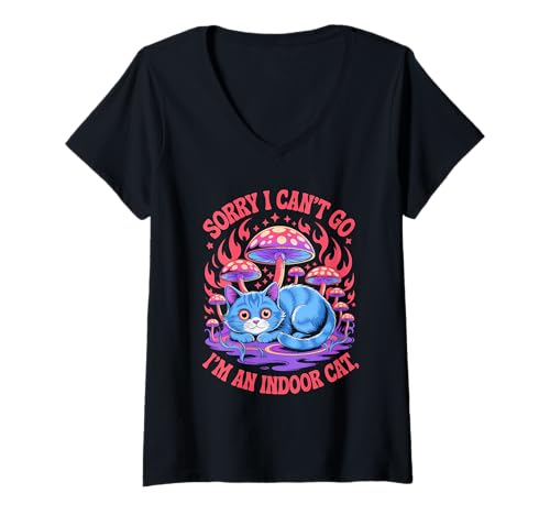 Damen Sorry I Cant Go Im An Indoor Cat Homebodies Playful Humor T-Shirt mit V-Ausschnitt Damen Sorry I Cant Go Im An Indoor Cat Homebodies Playful Humor T-Shirt mit V-Ausschnitt von Cat Owners Introverts Homebodies Playful Humor