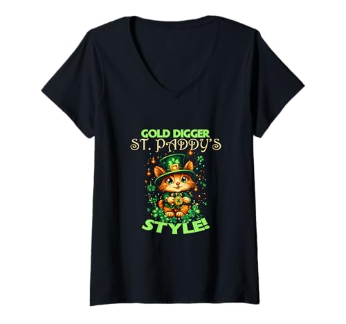 Damen Digger St. Paddy’s Style! T-Shirt mit V-Ausschnitt von Cat Patricks Design Green St. Patrick’s