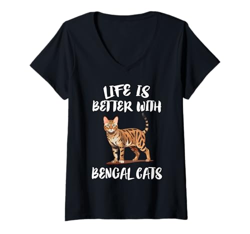 Damen Das Leben ist Besser mit Bengalkatzen T-Shirt mit V-Ausschnitt Damen Das Leben ist Besser mit Bengalkatzen T-Shirt mit V-Ausschnitt von Cat Pets