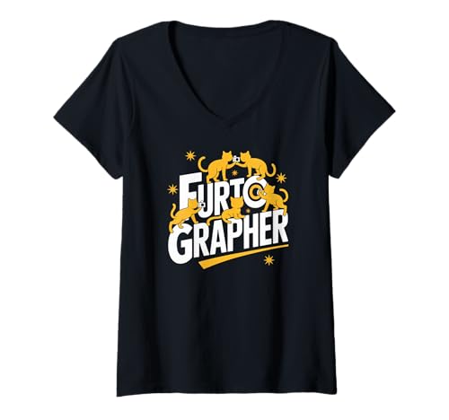 Damen Furtographer Katzenliebhaber Spaß T-Shirt mit V-Ausschnitt Damen Furtographer Katzenliebhaber Spaß T-Shirt mit V-Ausschnitt von Cat Photography Enthusiast Fun Humor