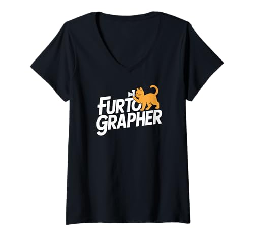 Damen Furtographer Katzen-Fotografie-Spaß T-Shirt mit V-Ausschnitt Damen Furtographer Katzen-Fotografie-Spaß T-Shirt mit V-Ausschnitt von Cat Photography Humor Enthusiasts