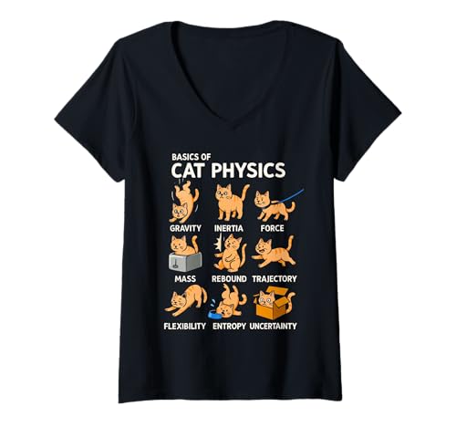 Damen Grundlegende Katzenphysik, Matheschule, niedlicher Katzenliebhaber, Katzenbesitzer T-Shirt mit V-Ausschnitt von Cat Physics Cute Cat Lover Cat Owner math school