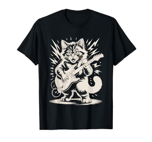 Lustige Katze spielt Gitarre Rock Star and Roll Männer Frauen Kinder T-Shirt von Cat Playing Guitar Apparel