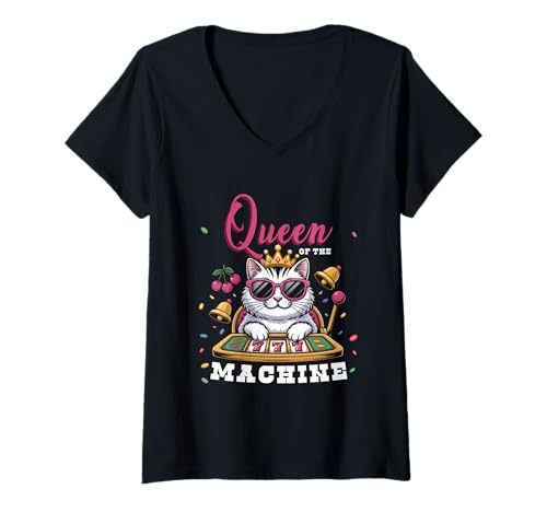 Damen Cat Queen of The Slot Machine Casino Glücksspiel Liebhaber Zocker T-Shirt mit V-Ausschnitt Damen Cat Queen of The Slot Machine Casino Glücksspiel Liebhaber Zocker T-Shirt mit V-Ausschnitt von Cat Queen Of The Slot Machine Casino Gambling