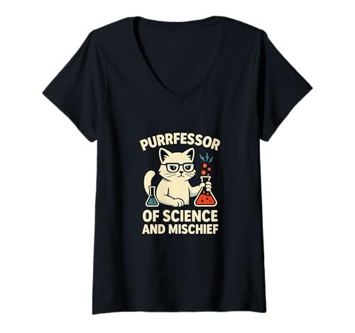 Damen Witziges Katzen-Zitat Geek Nerd Humor T-Shirt mit V-Ausschnitt Damen Witziges Katzen-Zitat Geek Nerd Humor T-Shirt mit V-Ausschnitt von Cat Science Humor Geek Nerd Funny Quote Apparel