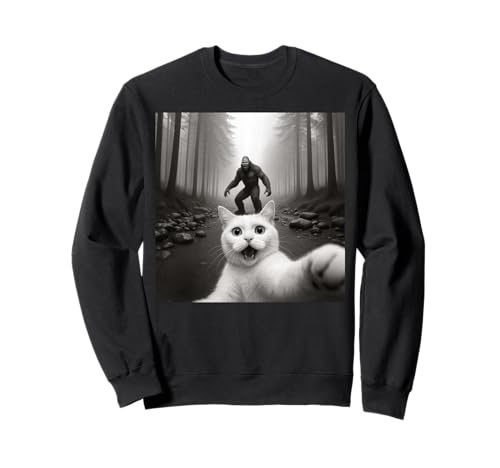 Katze Selfie mit Bigfoot Lustige Katzen Geschenke Männer Frauen Junge Mädchen Sweatshirt von Cat Selfie Bigfoot Apparel Gifts Graphic Tees