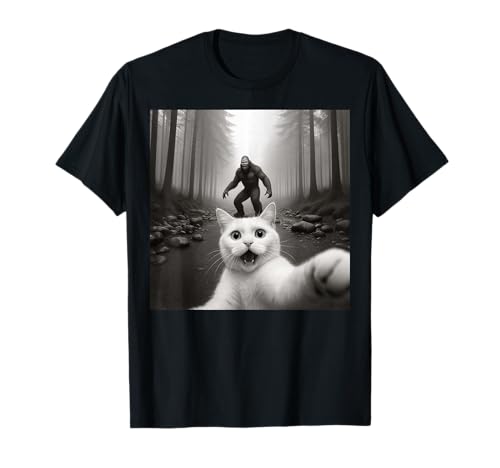 Katze Selfie mit Bigfoot Lustige Katzen Geschenke Männer Frauen Junge Mädchen T-Shirt von Cat Selfie Bigfoot Apparel Gifts Graphic Tees
