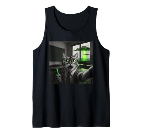 Herren Lustige Lehrerin Katze Selfie Meme UFO Alien Grafik Männer Frauen Tank Top Herren Lustige Lehrerin Katze Selfie Meme UFO Alien Grafik Männer Frauen Tank Top von Cat Selfie Funny UFO Meme