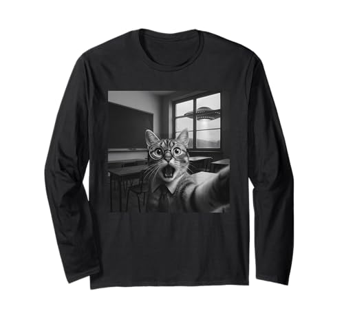 Lustiges Alien UFO Katze Selfie Meme für Männer Frauen Lehrer Langarmshirt Lustiges Alien UFO Katze Selfie Meme für Männer Frauen Lehrer Langarmshirt von Cat Selfie Funny UFO Meme