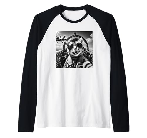 Katze Selfie Jet Flugzeug Lustige Katze Geschenke für Männer Frauen Kinder Raglan von Cat Selfie Jet Airplane Funny Cat Gifts for Kids