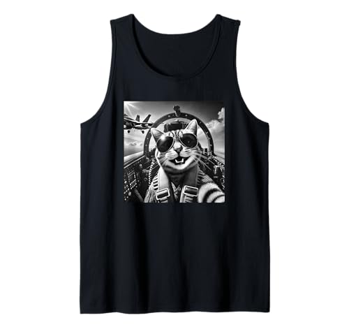 Katze Selfie Jet Flugzeug Lustige Katze Geschenke für Männer Frauen Kinder Tank Top von Cat Selfie Jet Airplane Funny Cat Gifts for Kids