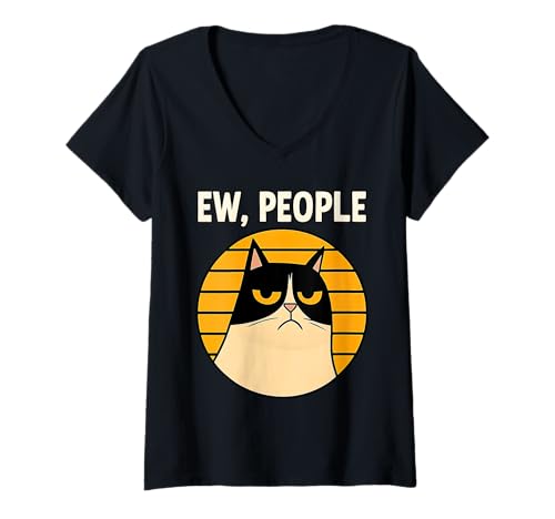 Damen Schwarze Katze Lustig Schwarze Katze Ew People Lustig Meowy Cats Lustig T-Shirt mit V-Ausschnitt von Cat Shirt Introvert Gifts For Cat Lovers Gifts