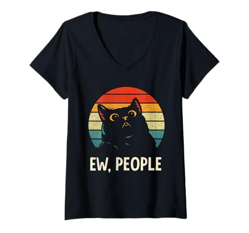 Damen Schwarze Katze Lustig Schwarze Katze Ew People Lustig Meowy Cats Lustig T-Shirt mit V-Ausschnitt von Cat Shirt Introvert Gifts For Cat Lovers Gifts