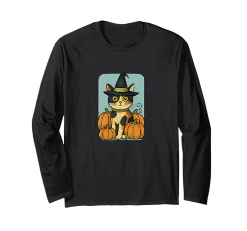 Calico Cat Hexe Halloween-Kürbis-Patch Magic Langarmshirt von Cat Snugg