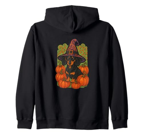 Dackel Hexe Halloween Kürbis Patch Magic Kapuzenjacke von Cat Snugg