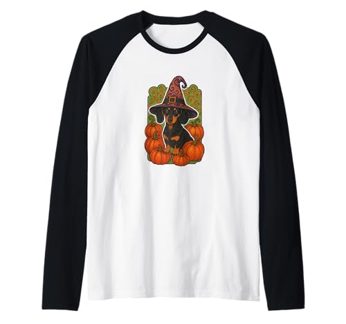 Dackel Hexe Halloween Kürbis Patch Magic Raglan von Cat Snugg