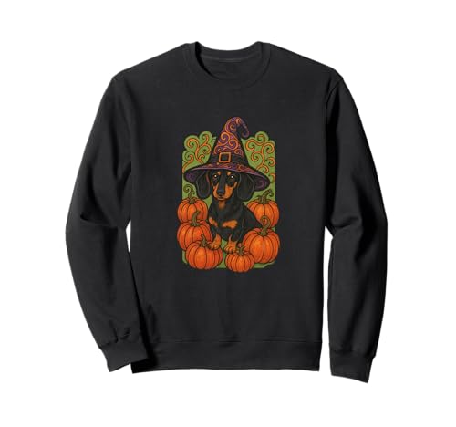 Dackel Hexe Halloween Kürbis Patch Magic Sweatshirt von Cat Snugg