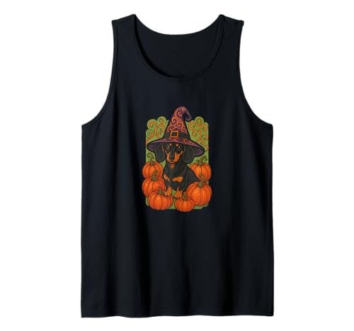 Dackel Hexe Halloween Kürbis Patch Magic Tank Top von Cat Snugg