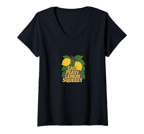 Damen Easy Peasy Lemon Squeezy Retro Zitrusfrüchte Humor Sommerdesign T-Shirt mit V-Ausschnitt von Cat Snugg