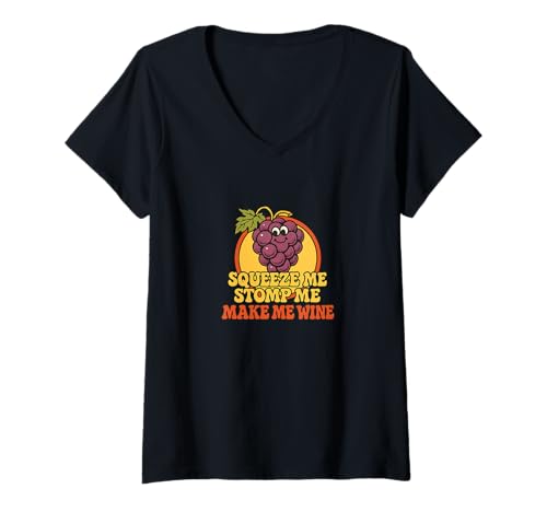 Damen Squeeze Me Stomp Me Make Me Weintrauben-Design T-Shirt mit V-Ausschnitt von Cat Snugg