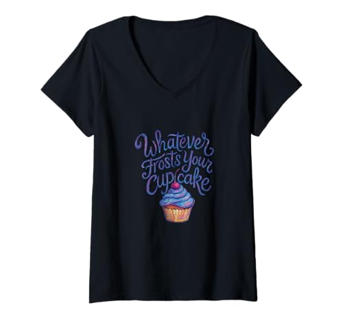 Damen Whatever Frosts Your Cupcake Lustiges süßes Back-Humor-Design T-Shirt mit V-Ausschnitt von Cat Snugg