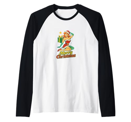 Pinup Girl Retro-Kunst im Vintage-Look „Frohe Weihnachten“ Raglan von Cat Snugg