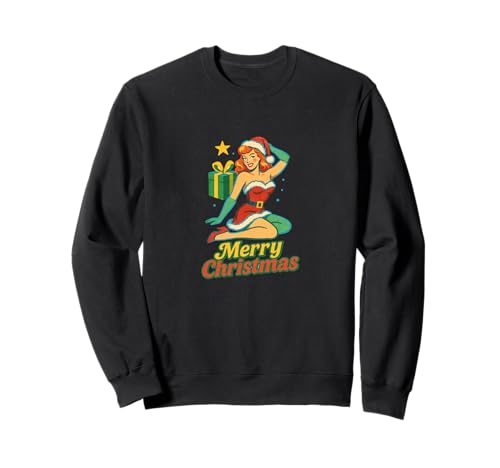 Pinup Girl Retro-Kunst im Vintage-Look „Frohe Weihnachten“ Sweatshirt von Cat Snugg