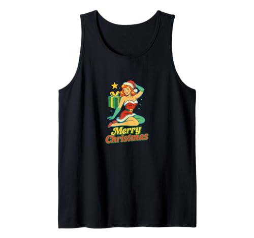 Pinup Girl Retro-Kunst im Vintage-Look „Frohe Weihnachten“ Tank Top von Cat Snugg