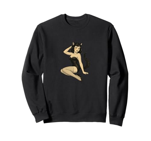 Retro Katze Mädchen Pinup Vintage Katze Burlesque Halloween Sweatshirt von Cat Snugg