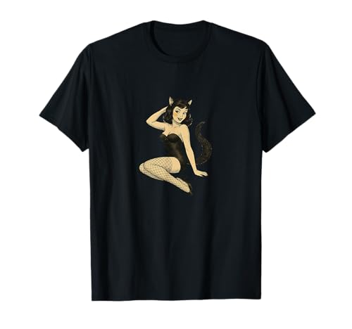 Retro Katze Mädchen Pinup Vintage Katze Burlesque Halloween T-Shirt von Cat Snugg