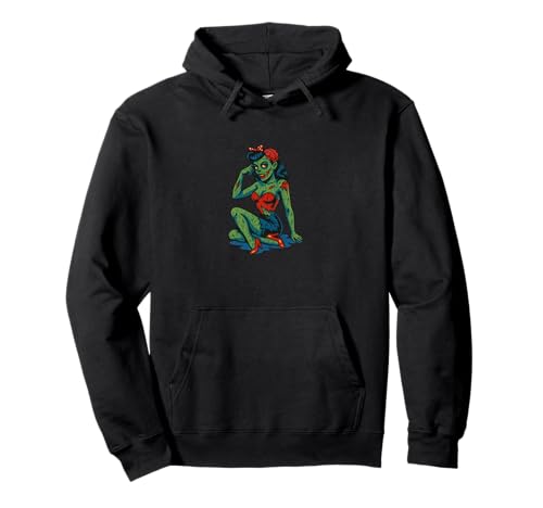 Zombie Girl Pinup Halloween Party Undead Retro-Käsekuchen Pullover Hoodie von Cat Snugg
