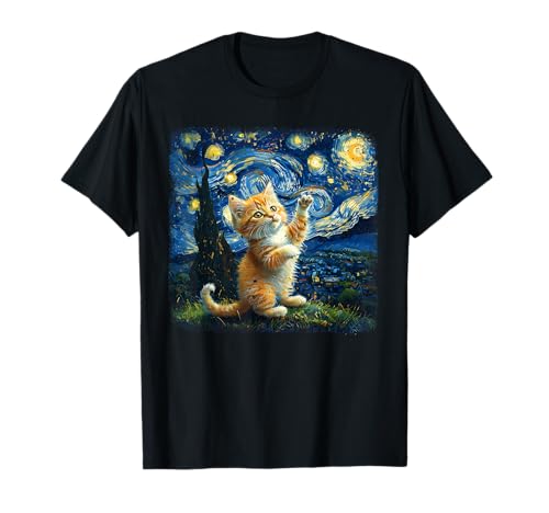 Katze Sternennacht Van Gogh Katzenliebhaber Mama Papa Männer Frauen Kind T-Shirt von Cat Starry Night Van Gogh Ades.tshirt