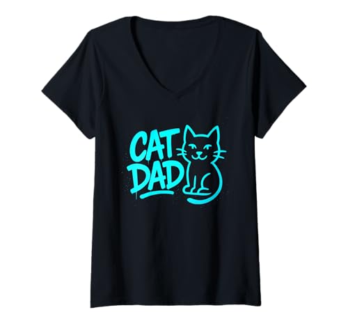 Damen Cat Dad Graffiti Typografie Kunstwerk T-Shirt mit V-Ausschnitt von Cat Street
